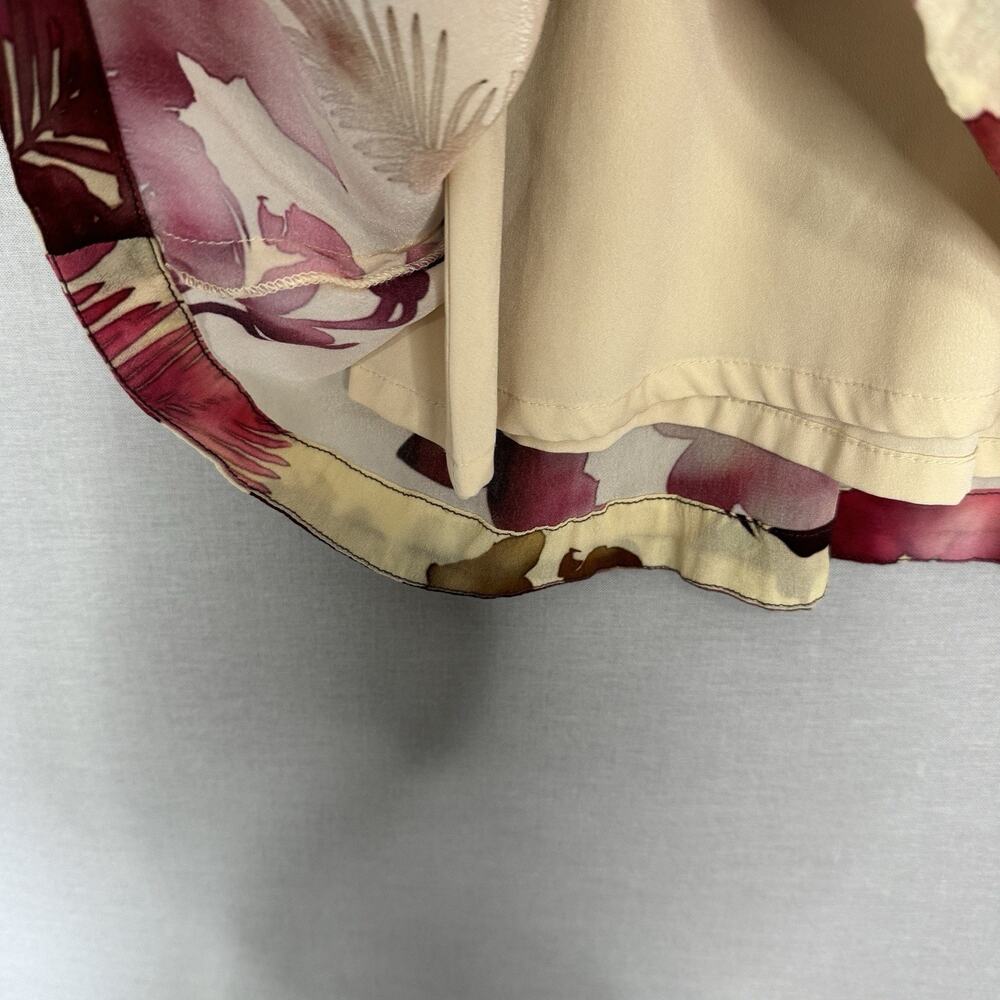 Vineet Bahl Watercolor Hibiscus Mini Dress Womens Small Cream Pink‎ Smocked Boho - Picture 7 of 16